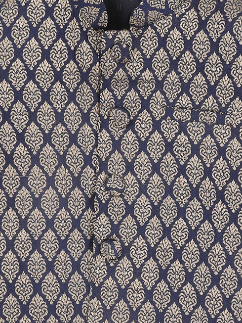 Vastramay SISHU Boy's Blue Woven Design Slim Fit Nehru Jacket